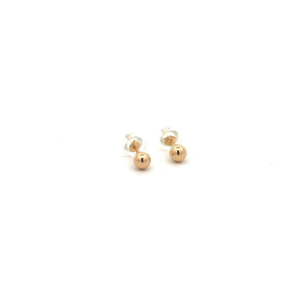 14K Gold Earrings Stud Ball Tiny 4mm Silicone Covered Backings